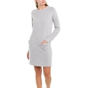 EUC Theory Women’s Noble Sweater Ribbed Dress Sz L Gray Crew Neck $475 Designer